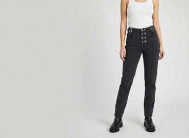 sinsay dżinsy z wysokim stanem: Material trousers for women, size S