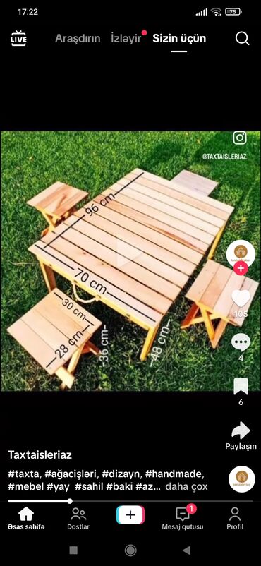 Bağ, çöl oturacaqları: Taxta yemək dəsti – müxtəlif modellər - Material: tam ağac (kənd — 8