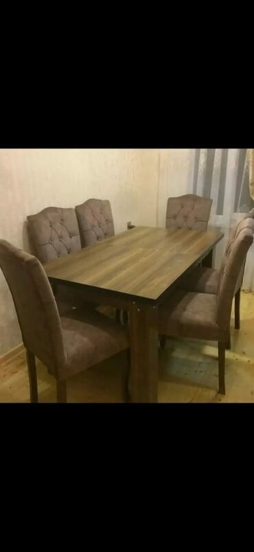 Masa və oturacaq dəstləri: Qonaq otağı üçün, Yeni, Açılmayan, Dördbucaq masa, 6 stul — 28