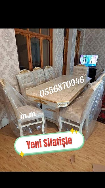 perde dekoru: Qonaq otağı üçün, Yeni, Açılmayan, Dördbucaq masa, 6 stul — 3