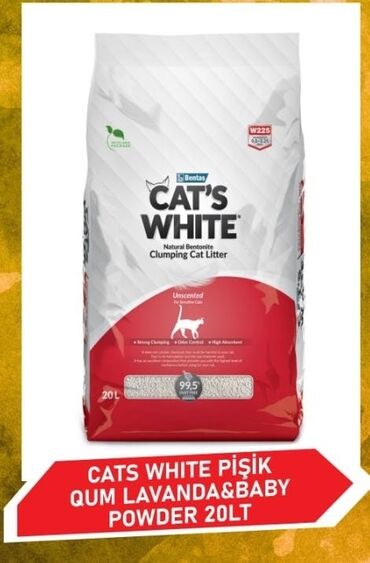 Heyvanlar üçün digər mallar: Cats white - Pişik qumu 20 ltr Pudra,Lavanda Orginal məhsul. Türkiyə