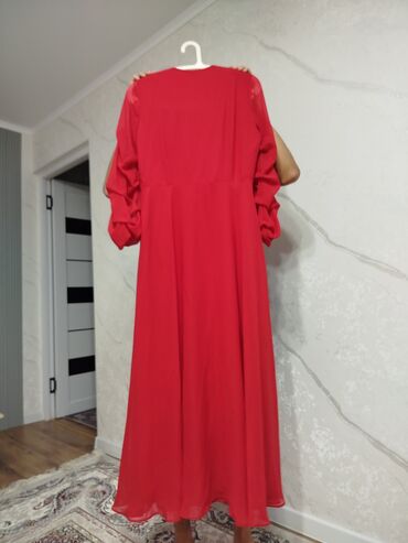 красное платье: Вечернее платье, Длинная модель, С рукавами, 2XL (EU 44)