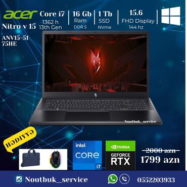 Sərt disklər (HDD): Yeni Acer Nitro, 15.6 ", Intel Core i7, 1 TB, Pulsuz çatdırılma, Rayonlara çatdırılma, Ödənişli çatdırılma