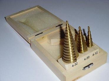 Burgije: Set stepenastih burgija – 3 komada u drvenoj kutiji - Tip: stepenaste — 1