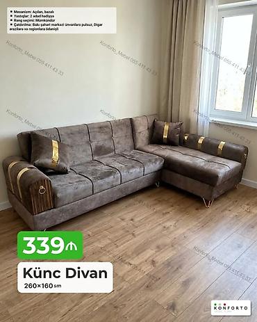 Divanlar: Künc Divan – 260×160 sm - Mexanizm: açılan, bazalı (yataq funksiyası — 1