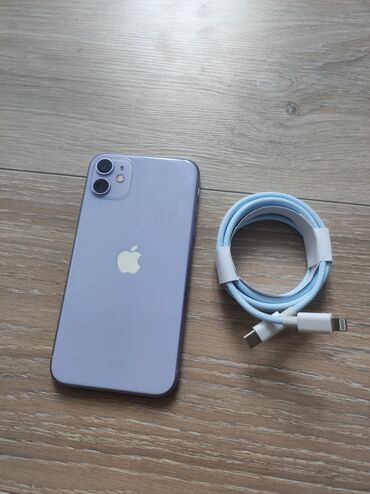 где можно продать бу телефон: IPhone 11, Колдонулган, 64 ГБ, Deep Purple, Заряддоочу түзүлүш, Каптама, 75 %