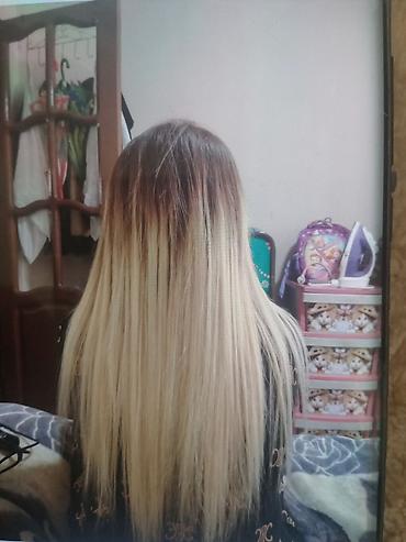tebii mirvari: Uzlux saç qaynağı – sarı ombre düz saç - Saç tipi: düz, ipək kimi — 1