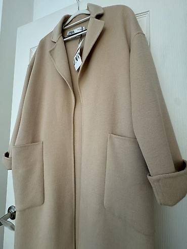 Пальто: Женское пальто ZARA, модель прямого кроя oversize. - Цвет: бежевый — 1