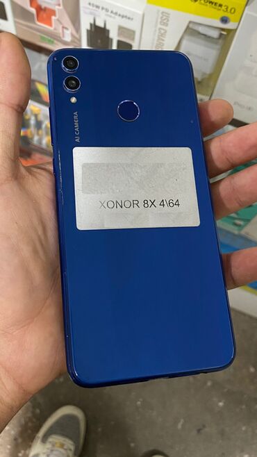 телефон айфон: Honor 8X, Б/у, 64 ГБ, цвет - Синий, 1 SIM, 2 SIM