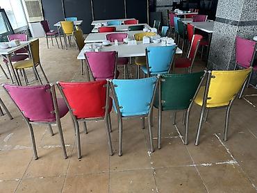 kafe mebel: Rəngarəng dəri xrom metal karkaslı oturacaq stulları. Coxlu sayda — 2
