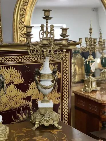 Satovi za kuću: Kaminski sat sa svećnjacima (anđeli) ⏰🕯️👼 Mehanizam: Odlično stanje — 5