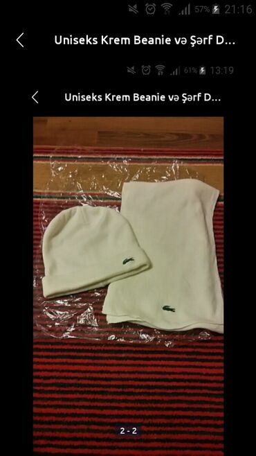 женские кашемировые шарфы: Uniseks krem rəngli beanie və şərf dəsti. - Rəng: krem/ekru -