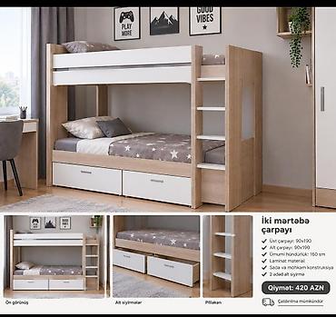 İki mərtəbə çarpayı - Üst çarpayı ölçüsü: 90x190 - Alt çarpayı