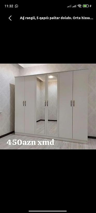 2 ci el dolab: Ağ rəngli, 5 qapılı paltar dolabı. - Minimalist dizayn, ağ korpus - — 1