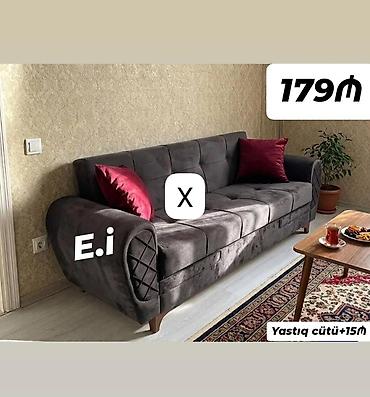 Qara-boz rəngdə, yumşaq velur tipli parça ilə üzlənmiş 3 nəfərlik