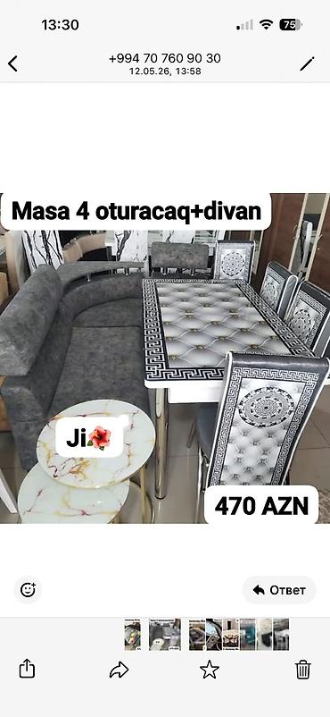 kiçik stol: Mətbəx üçün dəst: masa + 4 ədəd oturacaq + künc divan - Masa — 1