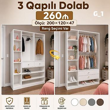 sirmə: 3 Qapılı Dolab – G_1 Ölçü: 200 × 120 × 47 sm Qiymət: 260₼ Rəng — 1