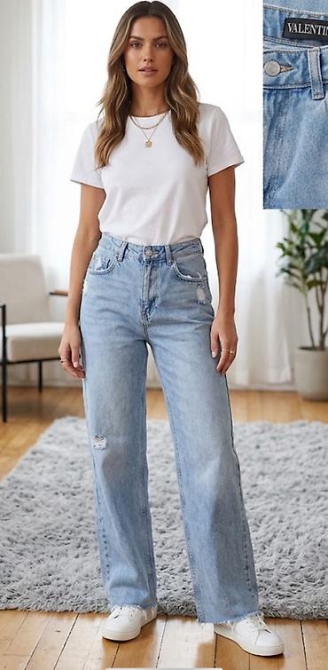 salvar koynək: Məhsul: Açıq mavi “Valentina” düz kəsim cins şalvar - Model: Yüksək — 1