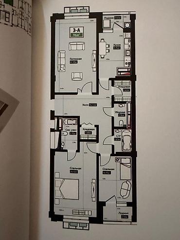 квортира: 3 комнаты, 96 м², Асанбай мкр Элитка, 2 этаж, ПСО (под самоотделку) — 1