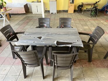 oturacaqlar: Yeni, Dördbucaq masa, 6 stul, Açılmayan, Stullar ilə, Plastik, Türkiyə