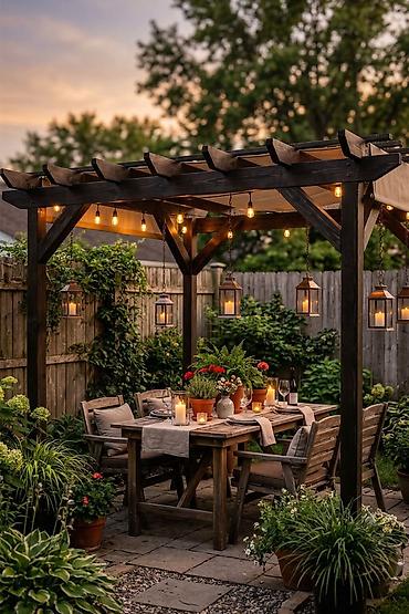 Digər bağ, çöl mebeli: Taxta pergola və açıq hava ocaq meydançası – bağ və həyətlər üçün — 8