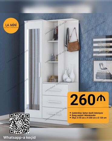 Dolablar: Yeni, Açılan, 1 qapı Düz dolab, Dəhliz dolabı, Azərbaycan