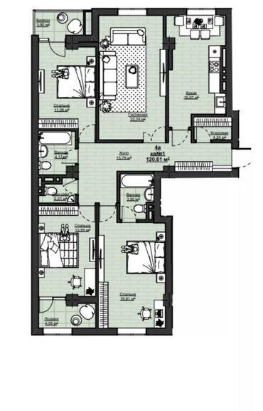 Продажа квартир: 4 комнаты, 121 м², Элитка, 7 этаж, ПСО (под самоотделку)