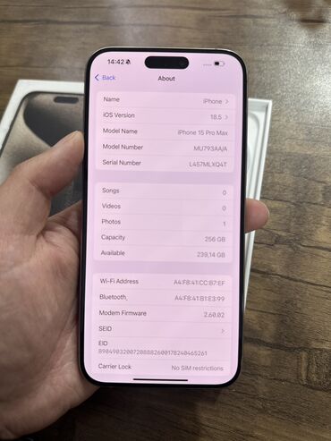 Apple iPhone: IPhone 15 Pro Max, 256 GB, Natural Titanium, Zəmanət — 8