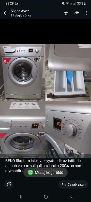 запчасти стиральных машин: Paltaryuyan maşın Beko, 8 kq