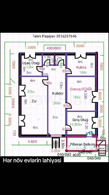 Dizayn, layihə: Evlərin lahiyələrin hazirlanmasi və təqdim edilməsi kvadrat metrəsi 1