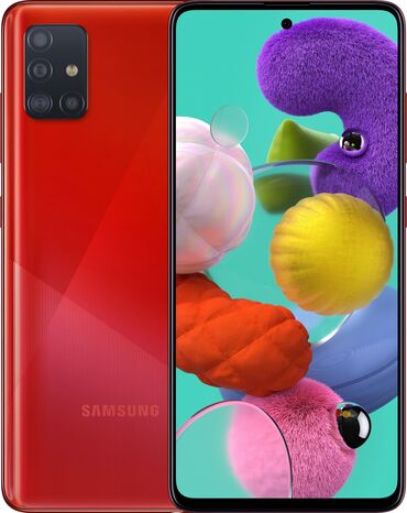 сотовые телефоны б у: Samsung Galaxy A51, Б/у, 64 ГБ, цвет - Красный, 2 SIM