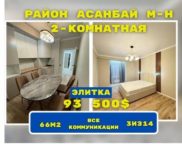 ошский район: 2 комнаты, 66 м², Элитка, 3 этаж, Евроремонт