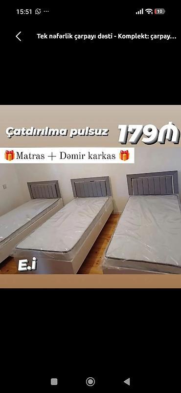 Tek nəfərlik çarpayı dəsti Komplekt: - Çarpayı - Matras - Dəmir