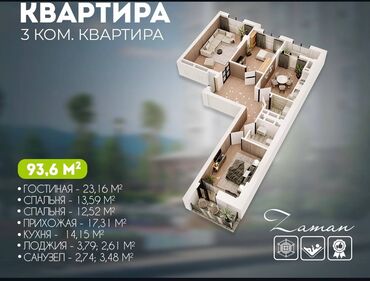 Продажа квартир: 3 комнаты, 93 м², Элитка, 11 этаж, ПСО (под самоотделку)