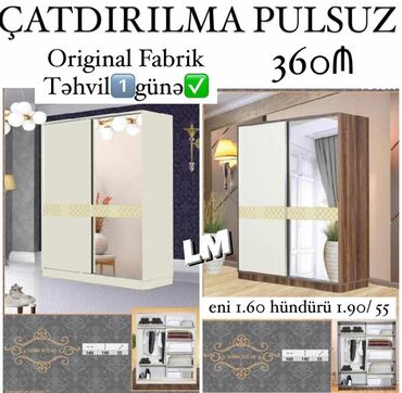 спальный шкаф купе: _*KUPE DOLAB*_ _*FABRİK İSTEHSALI*_ Qiymət : *360₼* Ölçü