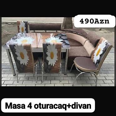 mətbəx stul: Mətbəx/qonaq otağı üçün dəst: - Masa + 4 oturacaq + künc divanı - — 1