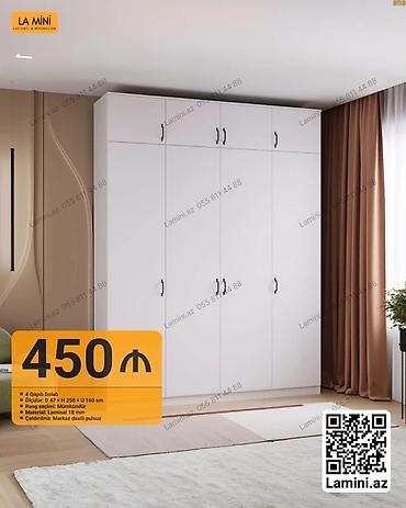 Dördkapılı dolab – minimalist dizayn, geniş saxlama imkanı - Ölçülər