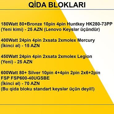 Qida blokları: Qida Blokları ⭐180Watt 80+Bronze 10pin 4pin Huntkey HK280-73PP (Yeni — 2