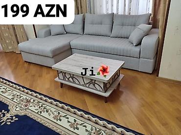 divan ustu: Künc divan və otaq üçün jurnal masası dəsti - Rəng: Açıq boz künc — 1