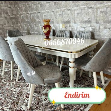 Masa və oturacaq dəstləri: Qonaq otağı üçün, Yeni, Açılmayan, Dördbucaq masa, 6 stul — 7