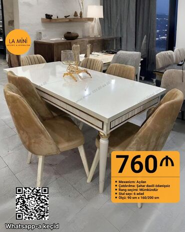mdf metbex mebelleri: Qonaq otağı üçün, Yeni, Açılan, Dördbucaq masa, 6 stul