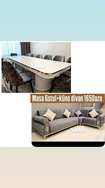 boyama seti: MDF boyalı yemək masası və 6 ədəd stul dəsti - Ölçü: 1×2 m - — 6