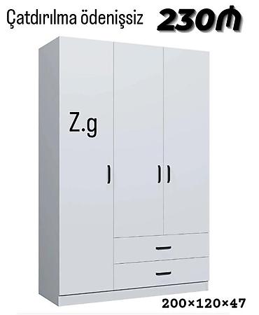 ev eşyası: Ağ rəngli 3 qapılı geyim dolabı - Ölçülər: 200 × 120 × 47 sm - — 1