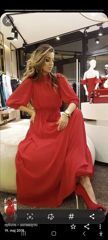 haljina poliestet duga: M (EU 38), color - Red, Evening, Long sleeves