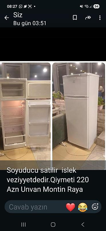 xaladenik satilir: İki kameralı soyuducu - Brend: Indesit (üst hissədə loqo görünür) - — 1