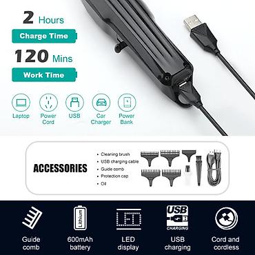 tostur: Trimmer VGR 982 - 6500RPM / 600mAh / 120 Dəqiqə / Cord/Cordles / LED — 2