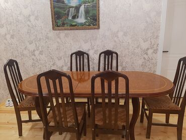 calışma masası: Qonaq otağı üçün, İşlənmiş, Açılan, Oval masa, 6 stul, Azərbaycan