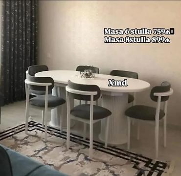 kreditle kubik: Ağ rəngli oval yemək masası dəsti. - Seçimlər: 6 stullu və ya 8 — 1