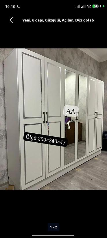 skaf: Yeni, 6 qapı, Güzgülü, Ağ, Açılan, Düz dolab — 1