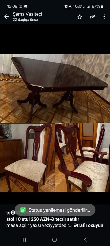 mini stol: Qonaq otağı üçün, Dördbucaq masa, 10 stul